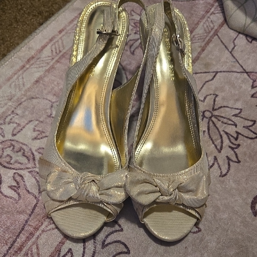 Etienne Aigner Gold Strappy Heels with Stiletto Design